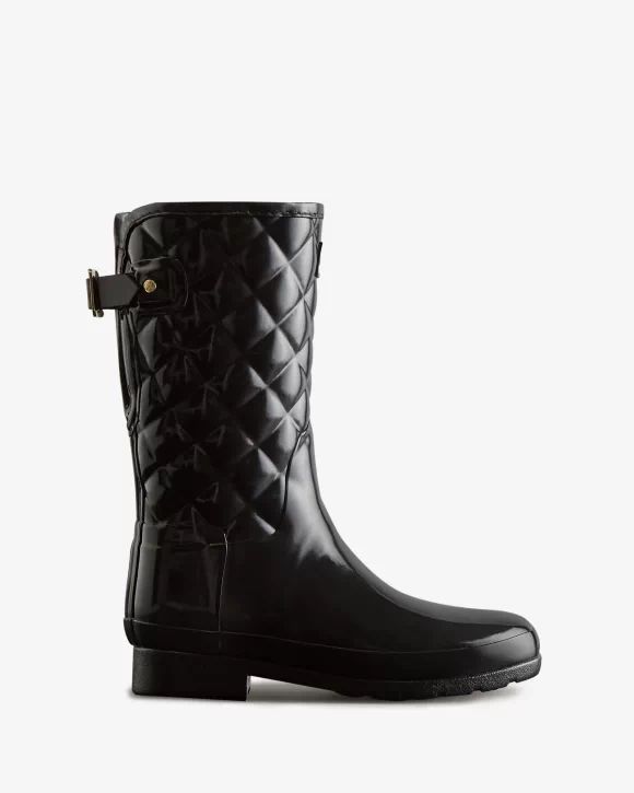 Hunter-Women's Refined Slim Fit Adjustable Quilted Short Rain Boots-Black