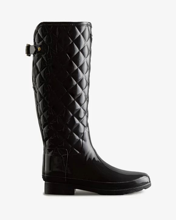 Hunter-Women's Refined Slim Fit Adjustable Quilted Tall Rain Boots-Black