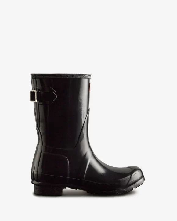 Hunter-Women's Short Back Adjustable Gloss Rain Boots-Black