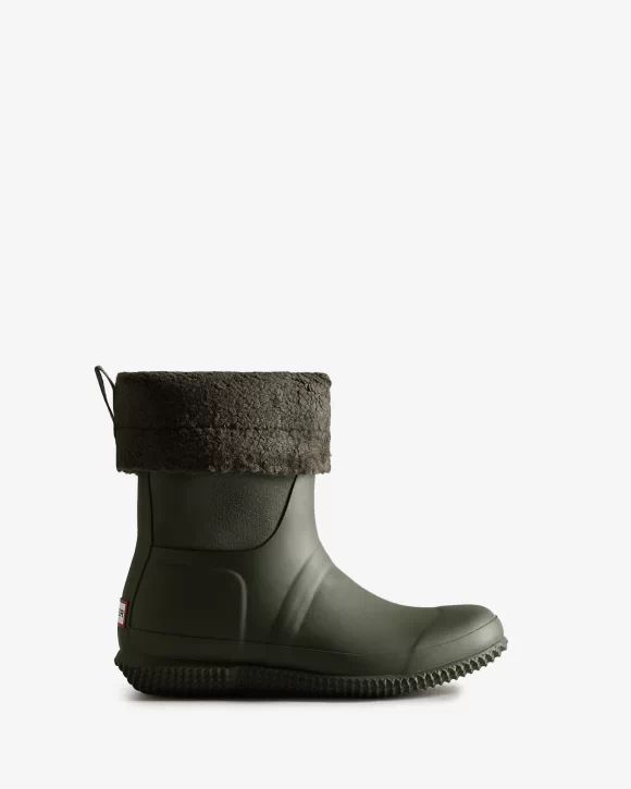 Hunter-Women's Insulated Roll Top Vegan Shearling Boots-Dark Olive