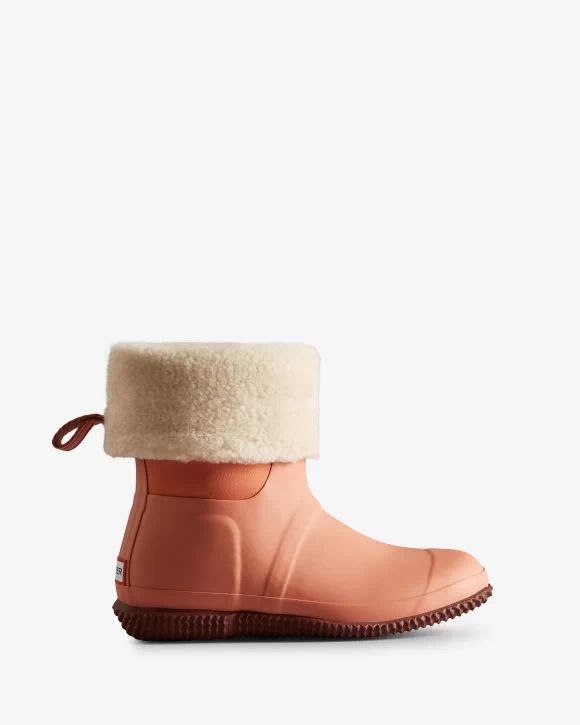 Hunter-Women's Insulated Roll Top Vegan Shearling Boots-Rough Pink/Muted Berry