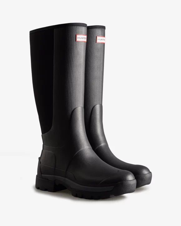 Hunter-Men's Balmoral Field Hybrid Tall Rain Boots-Black