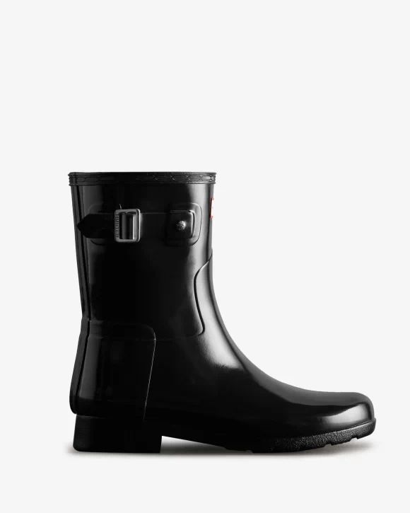 Hunter-Women's Refined Slim Fit Short Gloss Rain Boot-Black