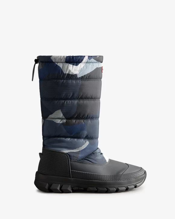 Hunter-Men's Insulated Tall Snow Boots-Glacial Cliff Black Ice Print