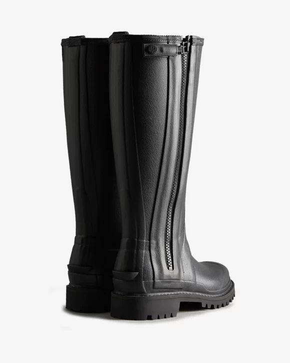 Hunter-Women's Balmoral Commando Rubber Zip Tall Rain Boots-Black