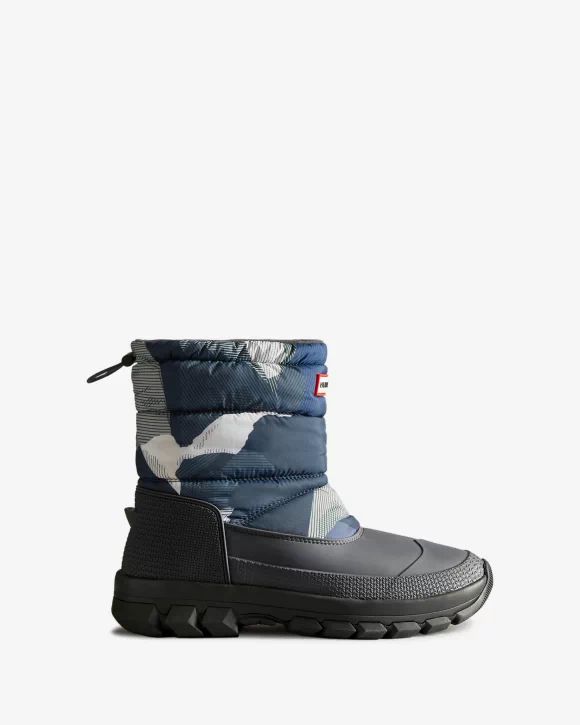Hunter-Men's Insulated Short Snow Boots-Glacial Cliff Black Ice Print