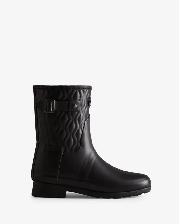 Hunter-Women's Refined Slim Fit Vertical Quilted Short Rain Boots-Black