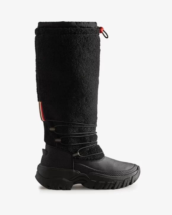 Hunter-Women's Wanderer Vegan Shearling Insulated Tall Snow Boots-Black