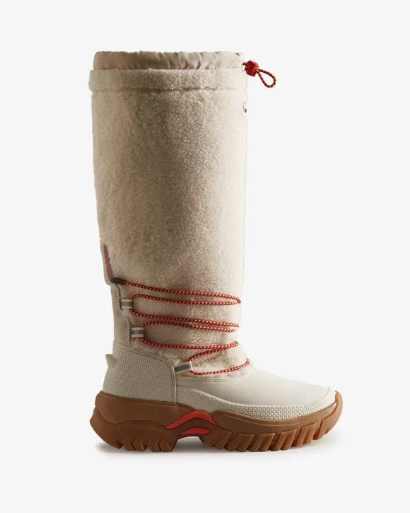 Hunter-Women's Wanderer Vegan Shearling Insulated Tall Snow Boots-White Willow/Gum