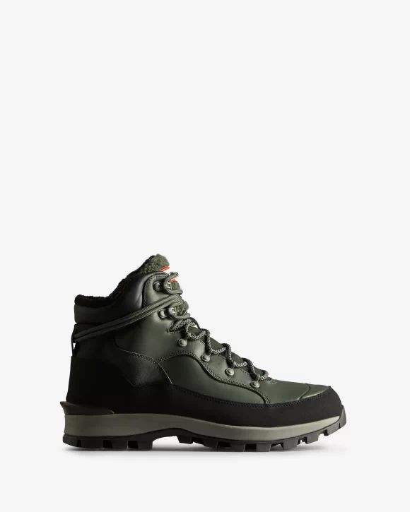 Hunter-Men's Explorer Insulated Lace-Up Leather Commando Boots-Olive/Black