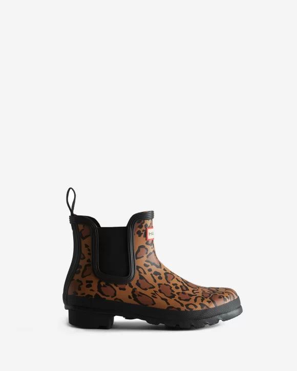 Hunter-Women's Leopard Print Chelsea Boots-Rich Tan/Saddle/Black
