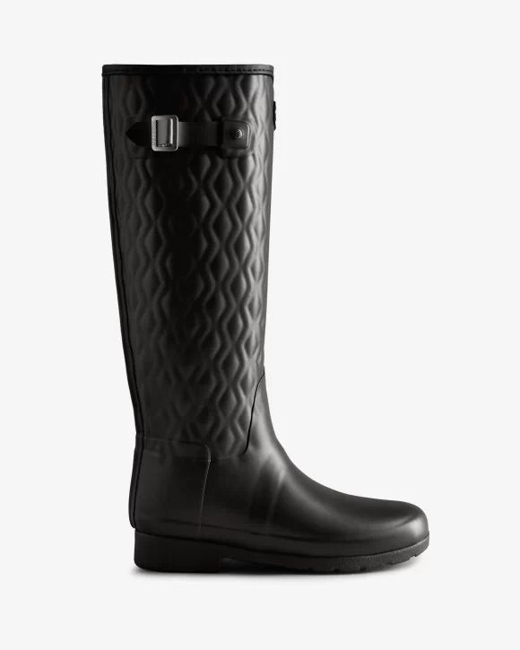 Hunter-Women's Refined Slim Fit Vertical Quilted Tall Rain Boots-Black